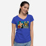 Space Cowgirl Vs Data Dog-Womens-V-Neck-Tee-pigboom