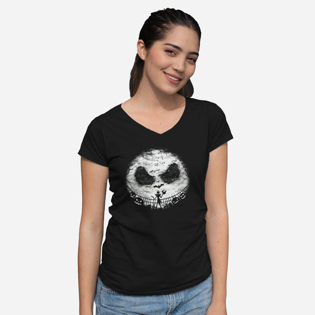 Pumpkin Landscape-Womens-V-Neck-Tee-dandingeroz
