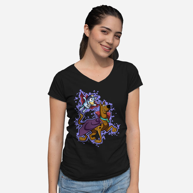 Vampire Dogs-Womens-V-Neck-Tee-nickzzarto