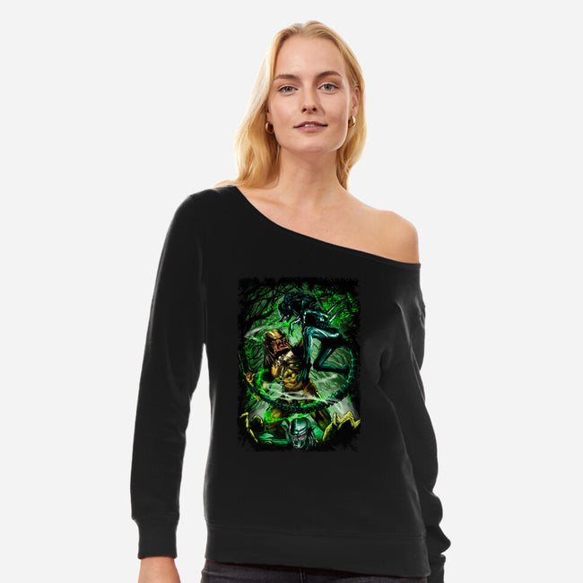 Battle Of Aliens-Womens-Off Shoulder-Sweatshirt-Conjura Geek