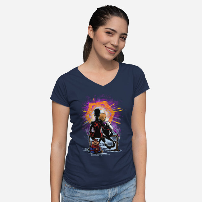 Spiders Gazing At The Moon-Womens-V-Neck-Tee-zascanauta