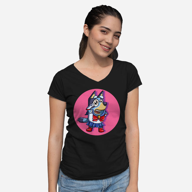Sailor Bluey-Womens-V-Neck-Tee-nickzzarto
