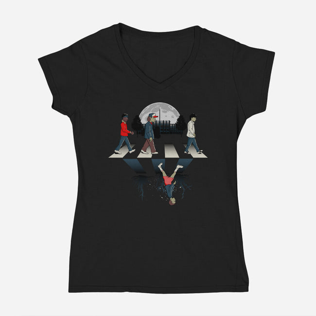 Upside Down Road-womens v-neck tee-foureyedesign