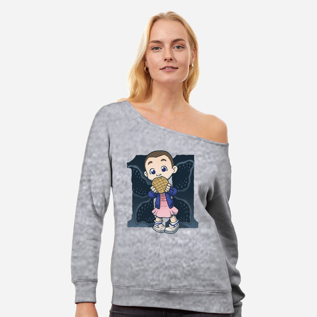 Waffle Fan-womens off shoulder sweatshirt-DoOomcat