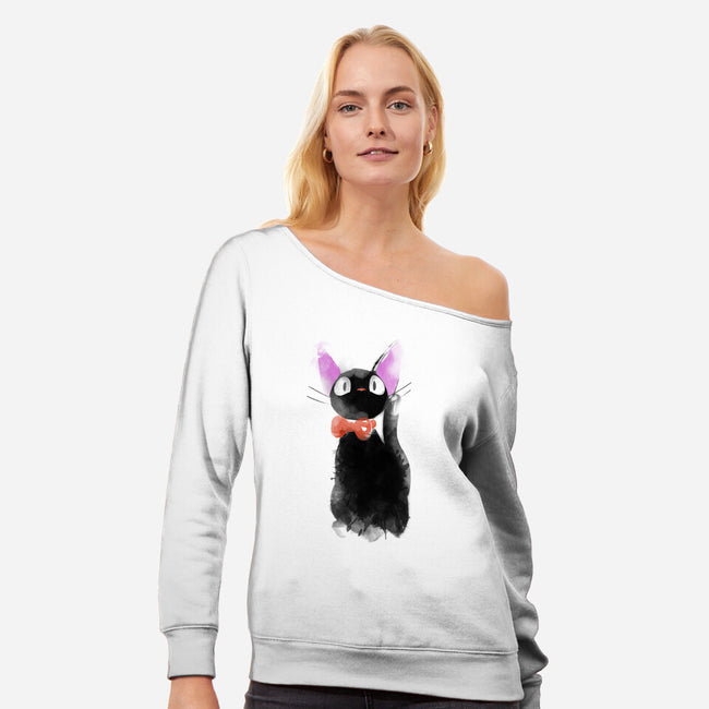 Watercolor Cat-womens off shoulder sweatshirt-ddjvigo