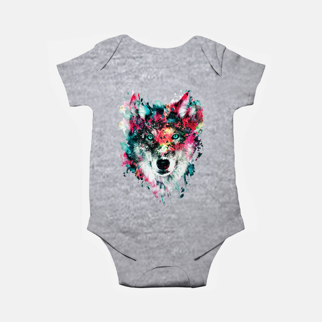 Watercolor Wolf-baby basic onesie-RizaPeker