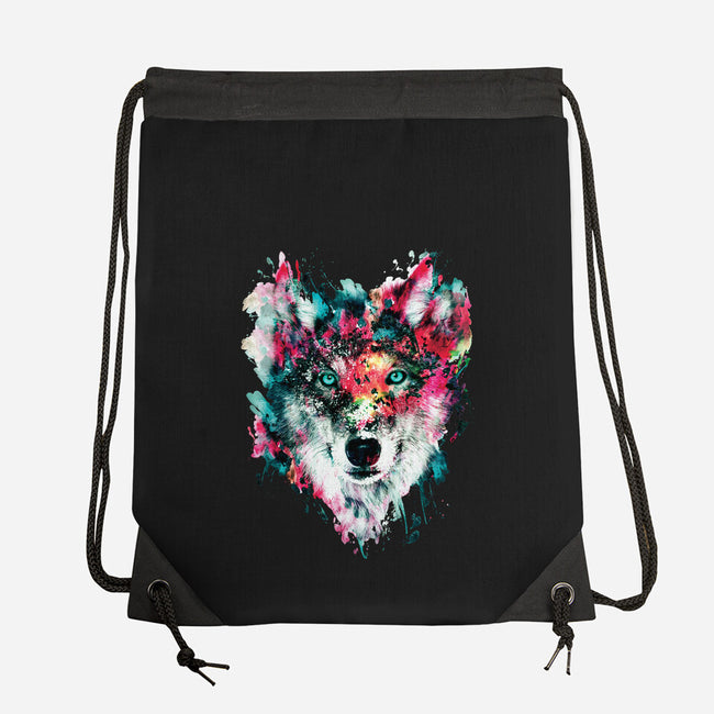 Watercolor Wolf-none drawstring bag-RizaPeker