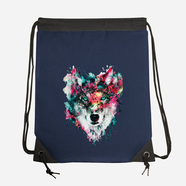 Watercolor Wolf-none drawstring bag-RizaPeker