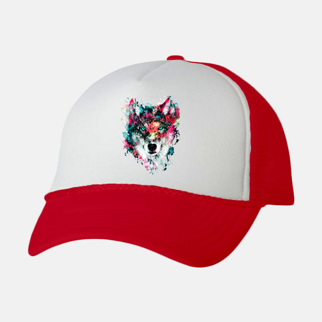 Watercolor Wolf-unisex trucker hat-RizaPeker
