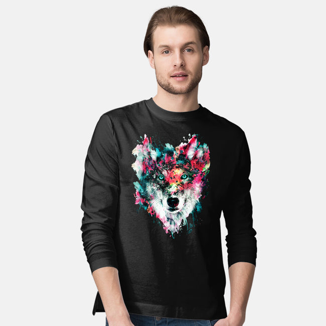 Watercolor Wolf-mens long sleeved tee-RizaPeker