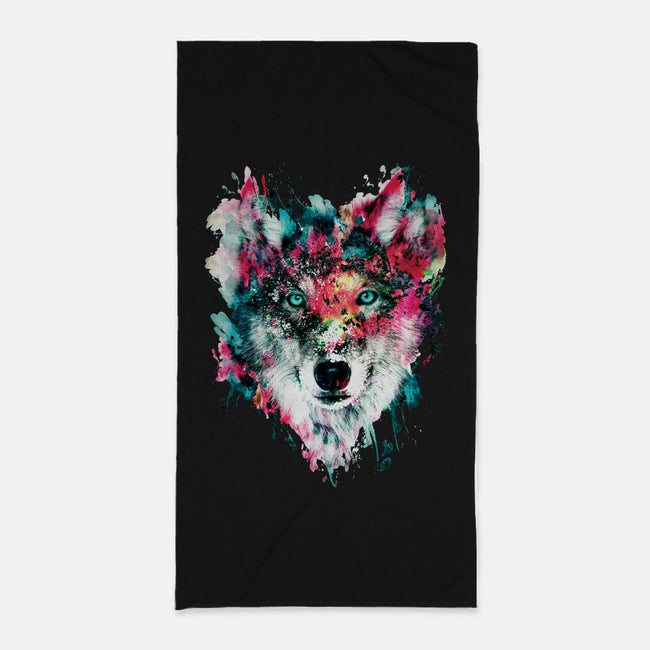 Watercolor Wolf-none beach towel-RizaPeker