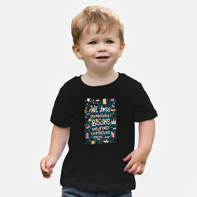 We Lose Ourselves in Books-baby basic tee-risarodil