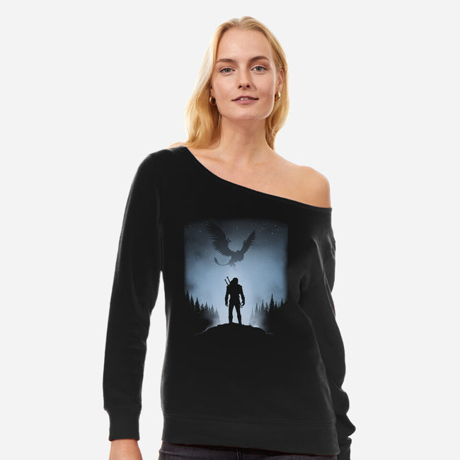 White Wolf vs The Griffin-womens off shoulder sweatshirt-ddjvigo