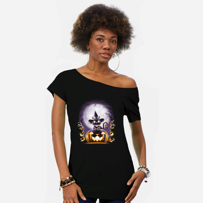 Witch-Cat Night-womens off shoulder tee-alemaglia