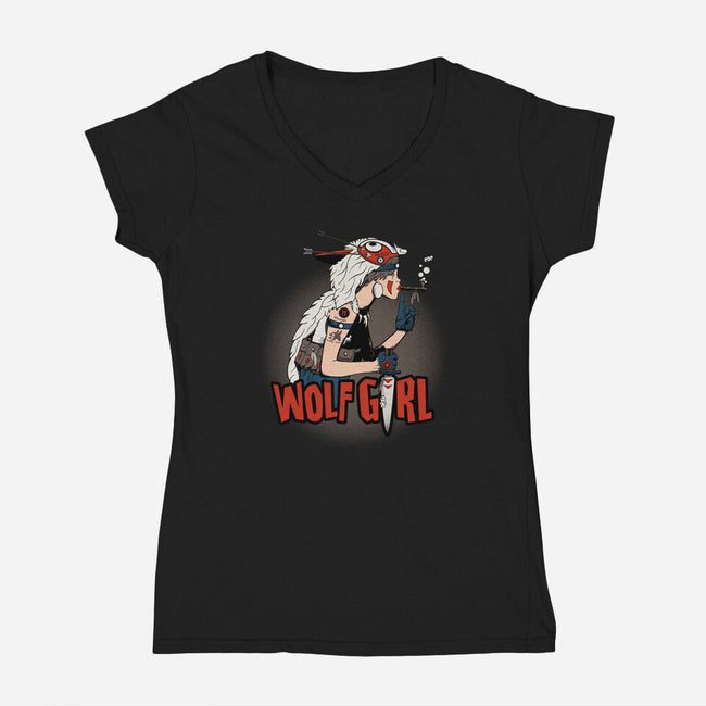 Wolf Girl-womens v-neck tee-beware1984