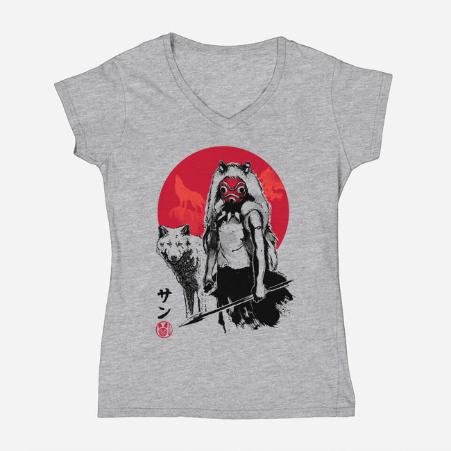 Wolf Girl Sumi-e-womens v-neck tee-DrMonekers
