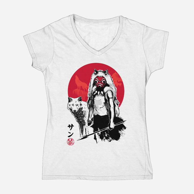 Wolf Girl Sumi-e-womens v-neck tee-DrMonekers