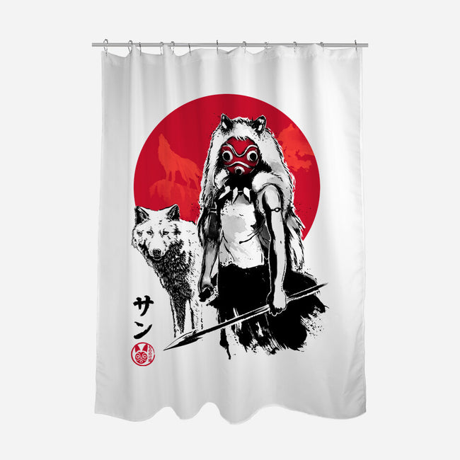 Wolf Girl Sumi-e-none polyester shower curtain-DrMonekers