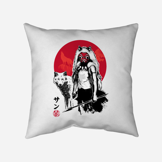 Wolf Girl Sumi-e-none removable cover w insert throw pillow-DrMonekers