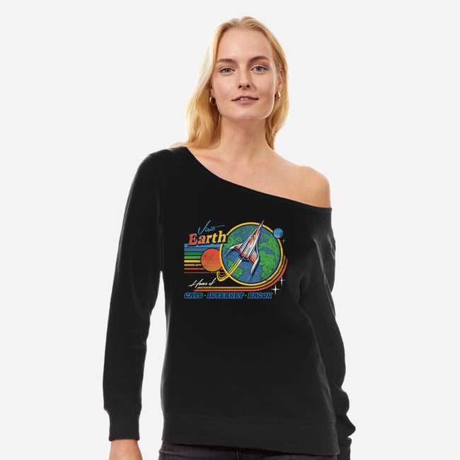 Visit Earth-womens off shoulder sweatshirt-Steven Rhodes