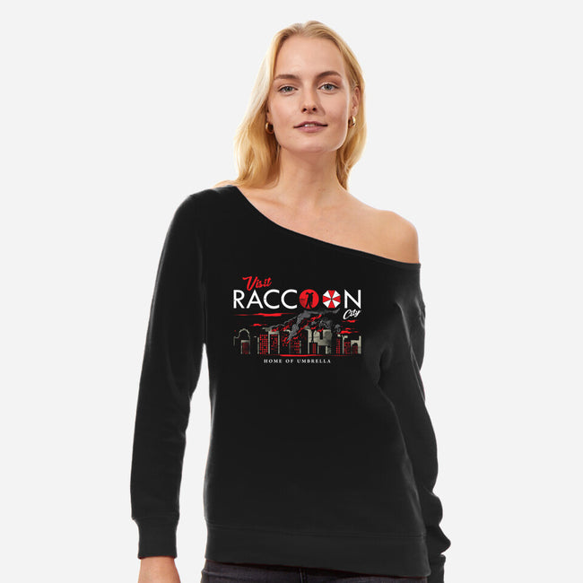 Visit Raccoon City-womens off shoulder sweatshirt-arace