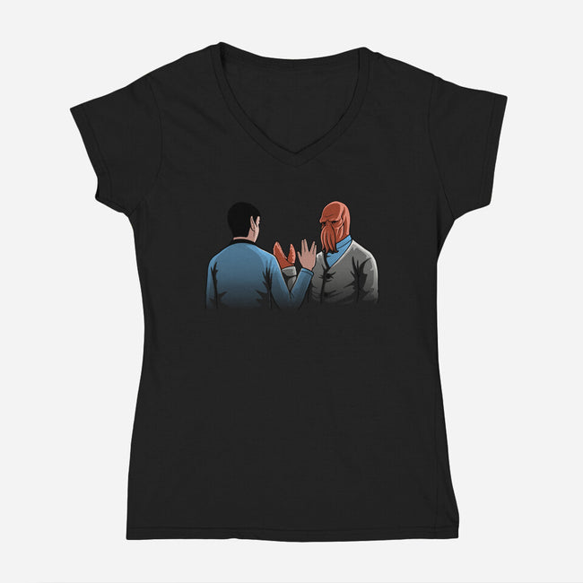 Vulcan Salute-womens v-neck tee-Naolito