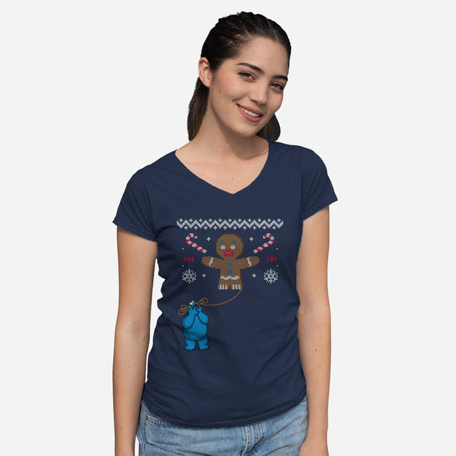 Ugly Cookie!-womens v-neck tee-Raffiti