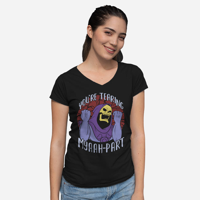 Tearing Myaaah-Part-womens v-neck tee-Kat_Haynes