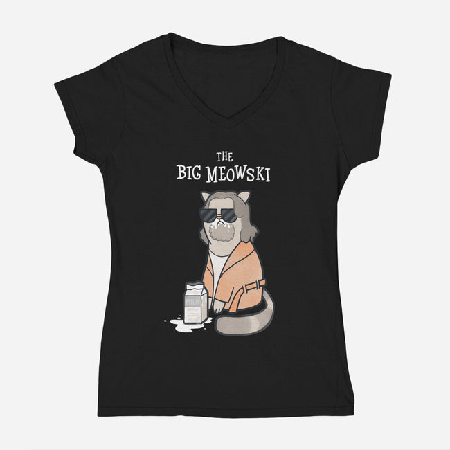 The Big Meowski-womens v-neck tee-queenmob