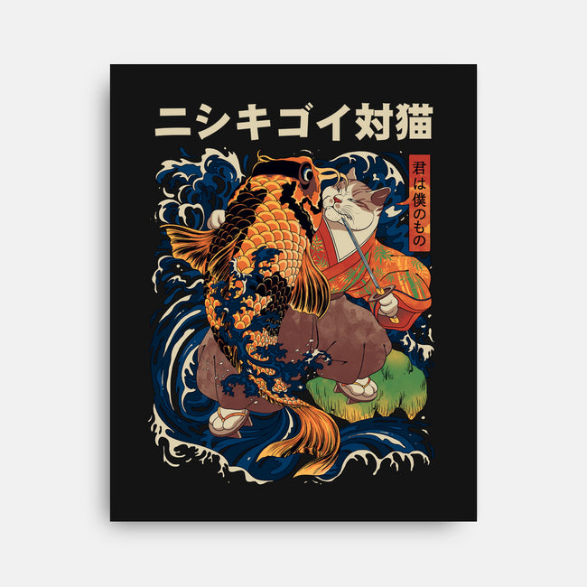 The Cat & The Koi-none stretched canvas-Ronin84