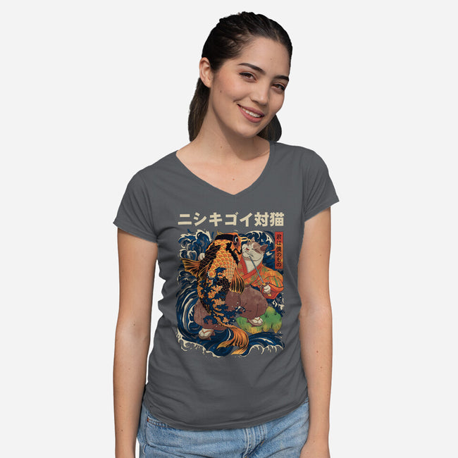 The Cat & The Koi-womens v-neck tee-Ronin84