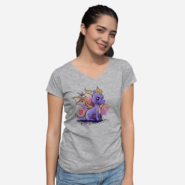 The Dragon and the Dragonfly-womens v-neck tee-NemiMakeit