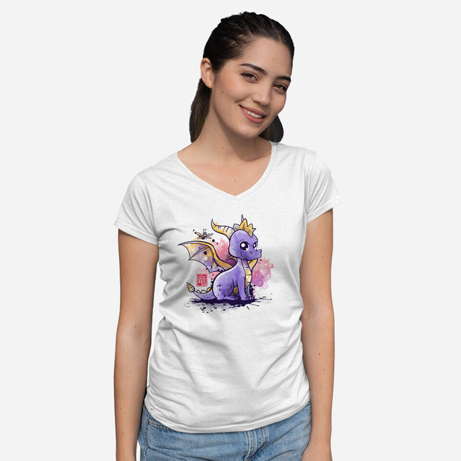 The Dragon and the Dragonfly-womens v-neck tee-NemiMakeit