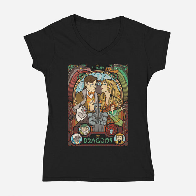 The Flight of Dragons-womens v-neck tee-ursulalopez