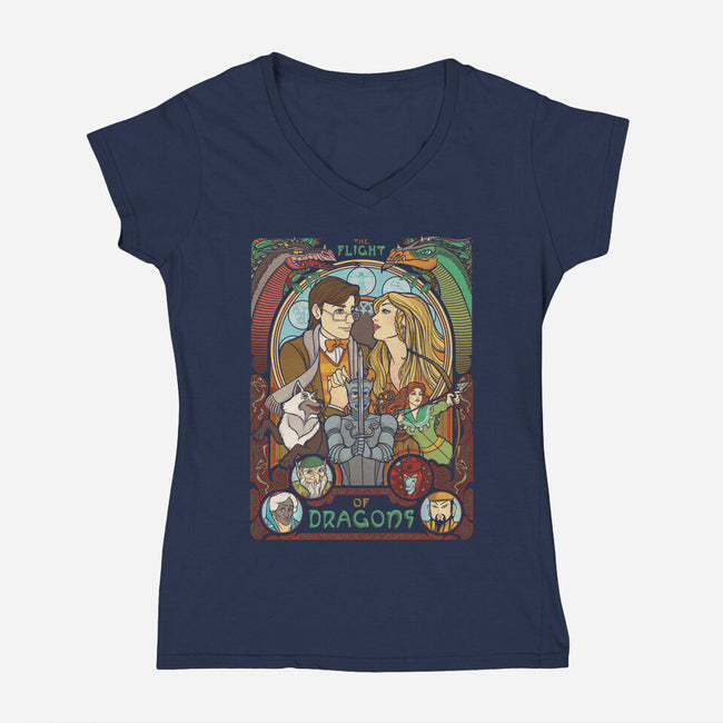 The Flight of Dragons-womens v-neck tee-ursulalopez
