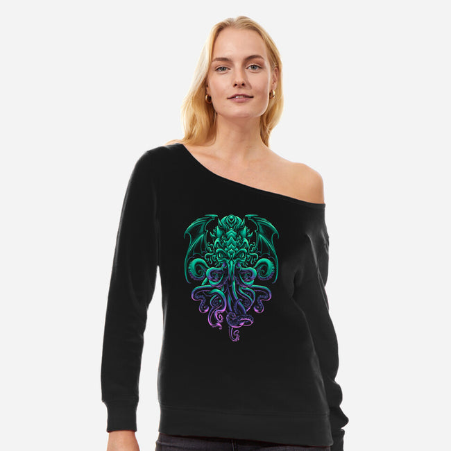 The Old God of R'lyeh-womens off shoulder sweatshirt-Angoes25