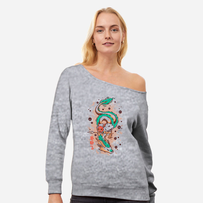 The Princess and the Dragon-womens off shoulder sweatshirt-ilustrata