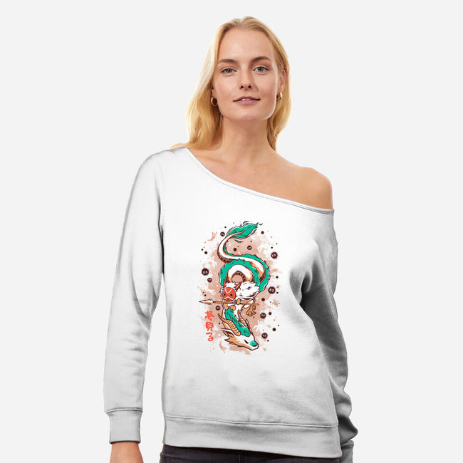 The Princess and the Dragon-womens off shoulder sweatshirt-ilustrata