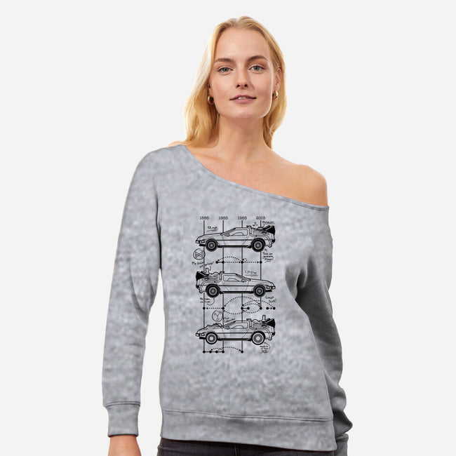 Time Machine Schematics-womens off shoulder sweatshirt-elloco
