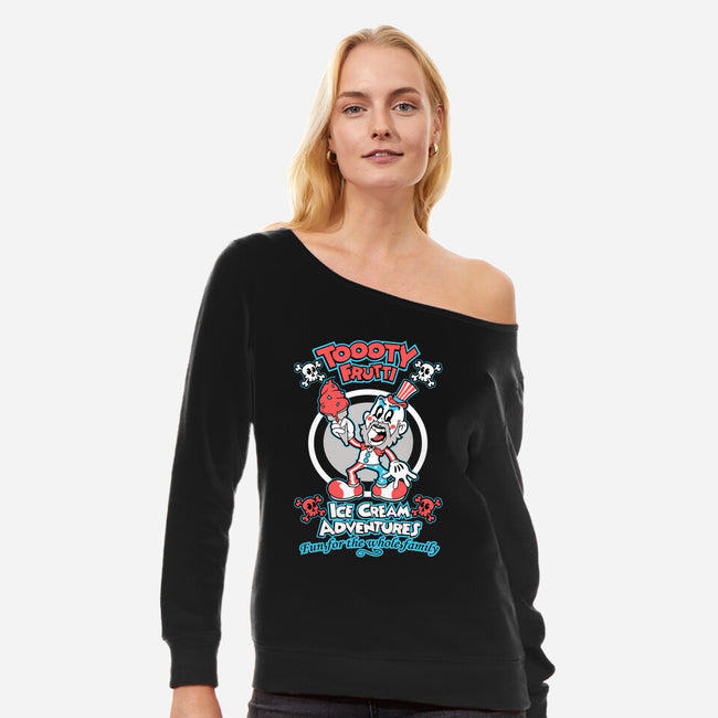 Toooty Frutti-womens off shoulder sweatshirt-JakGibberish