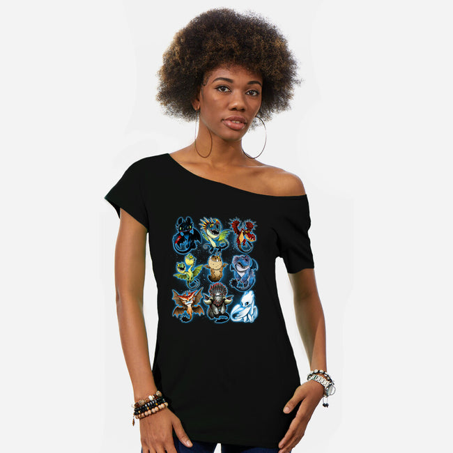 Trained Dragons-womens off shoulder tee-alemaglia
