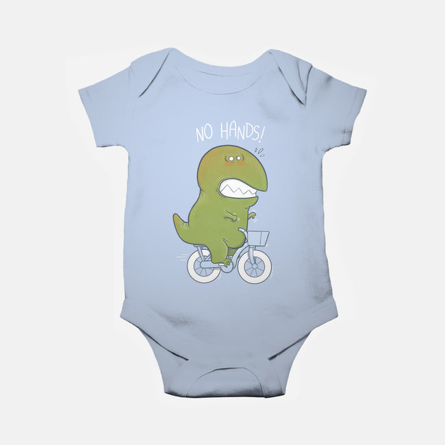 T-Rex Tries Biking-baby basic onesie-queenmob