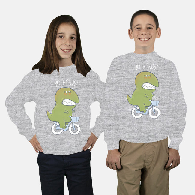 T-Rex Tries Biking-youth crew neck sweatshirt-queenmob