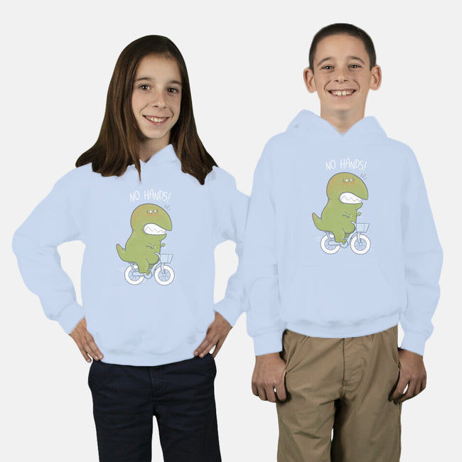 T-Rex Tries Biking-youth pullover sweatshirt-queenmob