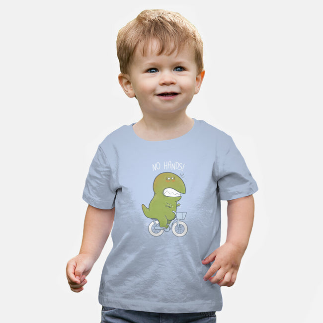 T-Rex Tries Biking-baby basic tee-queenmob