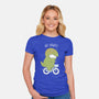 T-Rex Tries Biking-womens fitted tee-queenmob
