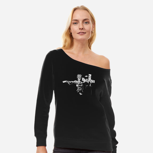 Trigun Fiction-womens off shoulder sweatshirt-Coinbox Tees