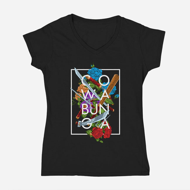 Turtle Battle Cry-womens v-neck tee-manoystee