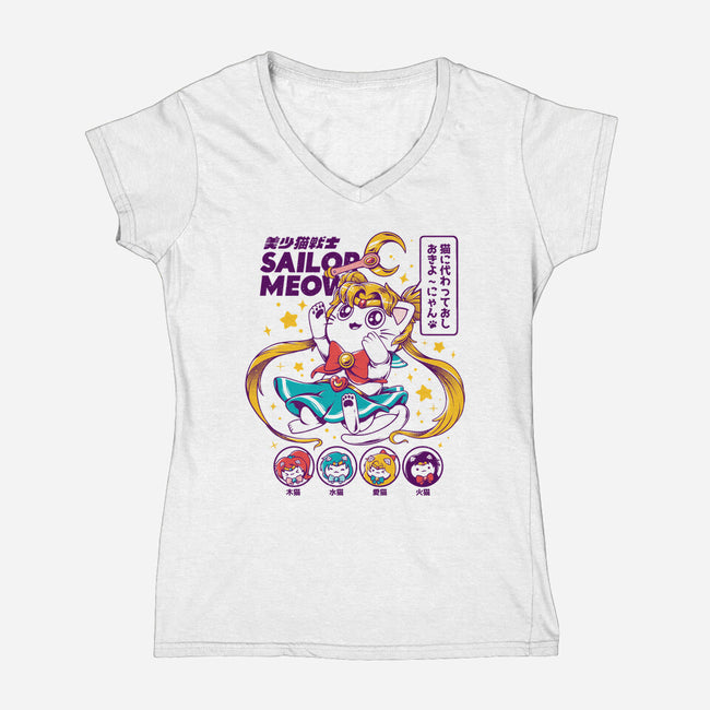 Sailor Meow-womens v-neck tee-ilustrata