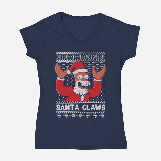 Santa Claws-womens v-neck tee-NemiMakeit